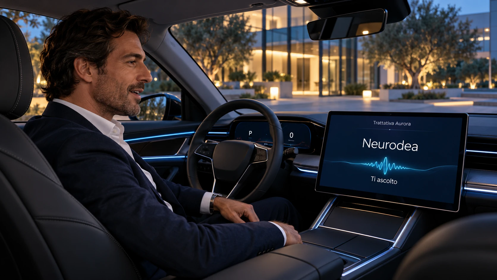 Scenario illustrativo di consultazione vocale di Neurodea da un’auto in sosta